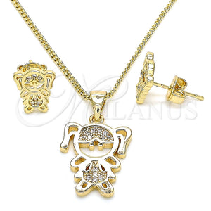 Juego de Arete y Dije de Adulto 10.156.0224 Oro Laminado, Diseño de Niñita Pequeña, con Blanca Micro Pave, Pulido, Tono Dorado