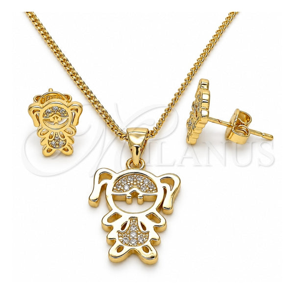 Juego de Arete y Dije de Adulto 10.156.0224 Oro Laminado, Diseño de Niñita Pequeña, con Blanca Micro Pave, Pulido, Tono Dorado