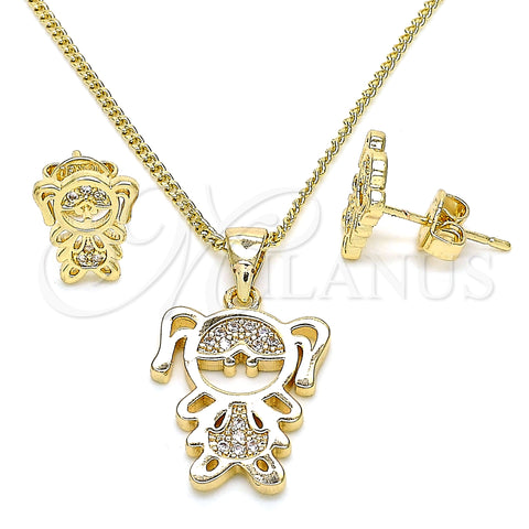 Juego de Arete y Dije de Adulto 10.156.0224 Oro Laminado, Diseño de Niñita Pequeña, con Blanca Micro Pave, Pulido, Tono Dorado