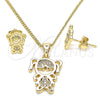 Juego de Arete y Dije de Adulto 10.156.0224 Oro Laminado, Diseño de Niñita Pequeña, con Blanca Micro Pave, Pulido, Tono Dorado