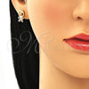 Juego de Arete y Dije de Adulto 10.156.0226 Oro Laminado, Diseño de Niñito Pequeño, con Micro Pave Blanca, Pulido, Tono Dorado