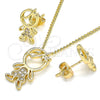Juego de Arete y Dije de Adulto 10.156.0226 Oro Laminado, Diseño de Niñito Pequeño, con Micro Pave Blanca, Pulido, Tono Dorado