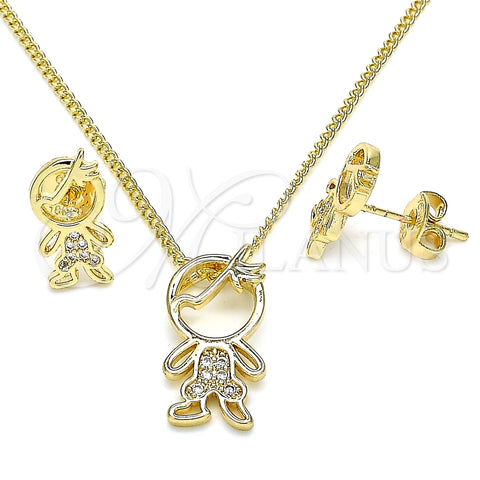 Juego de Arete y Dije de Adulto 10.156.0226 Oro Laminado, Diseño de Niñito Pequeño, con Micro Pave Blanca, Pulido, Tono Dorado
