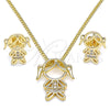 Juego de Arete y Dije de Adulto 10.156.0227 Oro Laminado, Diseño de Niñita Pequeña, con Blanca Micro Pave, Pulido, Tono Dorado
