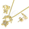 Juego de Arete y Dije de Adulto 10.156.0227 Oro Laminado, Diseño de Niñita Pequeña, con Blanca Micro Pave, Pulido, Tono Dorado