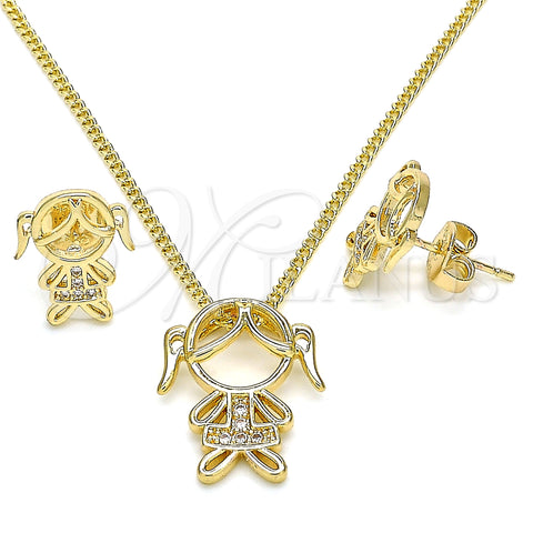 Juego de Arete y Dije de Adulto 10.156.0227 Oro Laminado, Diseño de Niñita Pequeña, con Blanca Micro Pave, Pulido, Tono Dorado
