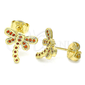 Arete Dormilona 02.156.0396.1 Oro Laminado, Diseño de Libélula, con Granate Micro Pave, Pulido, Tono Dorado