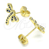 Arete Dormilona 02.156.0396.2 Oro Laminado, Diseño de Libélula, con Micro Pave Zafiro Azul, Pulido, Tono Dorado