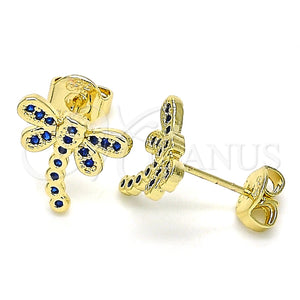Arete Dormilona 02.156.0396.2 Oro Laminado, Diseño de Libélula, con Zafiro Azul Micro Pave, Pulido, Tono Dorado
