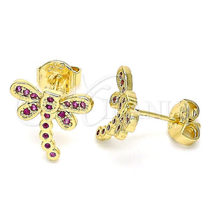 Arete Dormilona 02.156.0396.3 Oro Laminado, Diseño de Libélula, con Rubi Micro Pave, Pulido, Tono Dorado