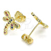 Arete Dormilona 02.156.0396.4 Oro Laminado, Diseño de Libélula, con Multicolor Micro Pave, Pulido, Tono Dorado