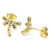 Arete Dormilona 02.156.0396.4 Oro Laminado, Diseño de Libélula, con Multicolor Micro Pave, Pulido, Tono Dorado