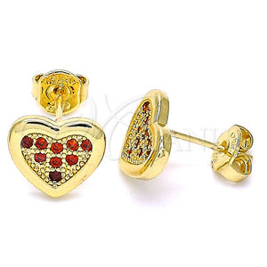 Arete Dormilona 02.156.0394.1 Oro Laminado, Diseño de Corazón, con Granate Micro Pave, Pulido, Tono Dorado