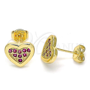 Arete Dormilona 02.156.0394.2 Oro Laminado, Diseño de Corazón, con Rubi Micro Pave, Pulido, Tono Dorado
