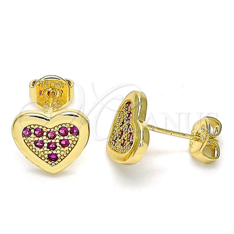 Arete Dormilona 02.156.0394.2 Oro Laminado, Diseño de Corazón, con Rubi Micro Pave, Pulido, Tono Dorado