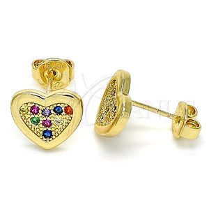 Arete Dormilona 02.156.0394.3 Oro Laminado, Diseño de Corazón, con Multicolor Micro Pave, Pulido, Tono Dorado