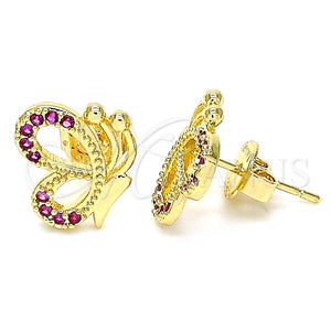 Arete Dormilona 02.156.0387.2 Oro Laminado, Diseño de Mariposa, con Rubi Micro Pave, Pulido, Tono Dorado