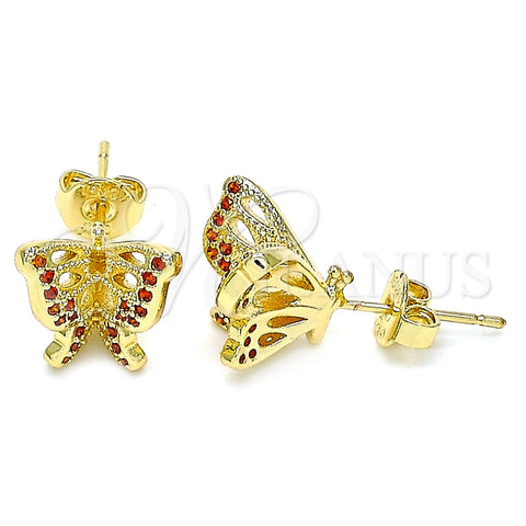 Arete Dormilona 02.156.0374.1 Oro Laminado, Diseño de Mariposa, con Granate Micro Pave, Pulido, Tono Dorado