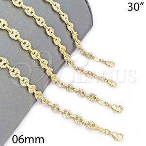 Gargantilla Elegante 04.63.1401.30 Oro Laminado, Diseño de Puff Mariner, con Blanca Micro Pave, Pulido, Tono Dorado (06 MM Thickness, 30 Inches Length)