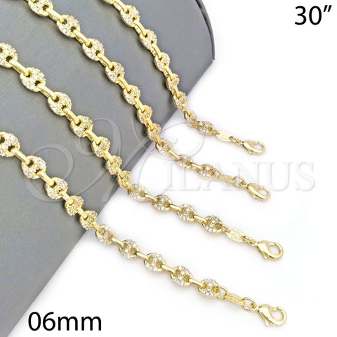 Gargantilla Elegante 04.63.1401.30 Oro Laminado, Diseño de Puff Mariner, con Blanca Micro Pave, Pulido, Tono Dorado (06 MM Thickness, 30 Inches Length)