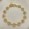 Pulsera Elegante 04.63.1402.08 Oro Laminado, Diseño de Puff Mariner, con Micro Pave Blanca, Pulido, Tono Dorado (Grosor 08 MM, 8 Pulgadas de Largo)