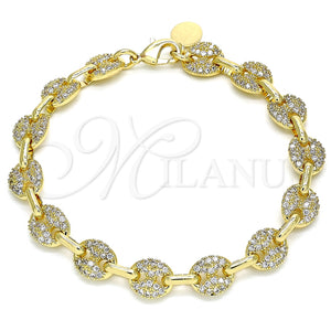 Pulsera Elegante 04.63.1402.08 Oro Laminado, Diseño de Puff Mariner, con Micro Pave Blanca, Pulido, Tono Dorado (Grosor 08 MM, 8 Pulgadas de Largo)