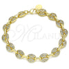 Pulsera Elegante 04.63.1402.08 Oro Laminado, Diseño de Puff Mariner, con Micro Pave Blanca, Pulido, Tono Dorado (Grosor 08 MM, 8 Pulgadas de Largo)
