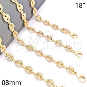 Gargantilla Elegante 04.63.1402.18 Oro Laminado, Diseño de Puff Mariner, con Blanca Micro Pave, Pulido, Tono Dorado (Thickness, 18 Inches Length)