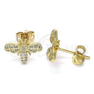 Arete Dormilona 02.342.0074 Oro Laminado, Diseño de Abeja, con Blanca Micro Pave, Pulido, Tono Dorado