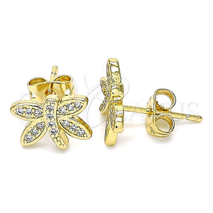 Arete Dormilona 02.342.0075 Oro Laminado, Diseño de Libélula, con Blanca Micro Pave, Pulido, Tono Dorado