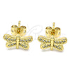 Arete Dormilona 02.342.0076 Oro Laminado, Diseño de Libélula, con Blanca Micro Pave, Pulido, Tono Dorado