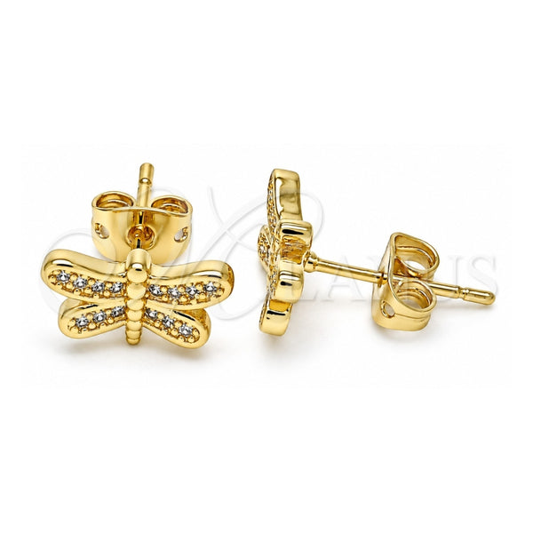 Arete Dormilona 02.342.0076 Oro Laminado, Diseño de Libélula, con Micro Pave Blanca, Pulido, Tono Dorado