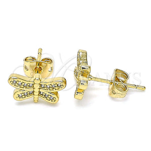 Arete Dormilona 02.342.0076 Oro Laminado, Diseño de Libélula, con Blanca Micro Pave, Pulido, Tono Dorado