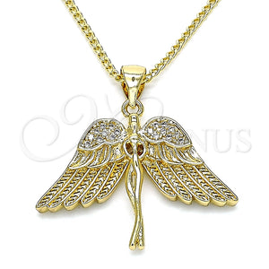 Collares con Dije 04.342.0016.20 Oro Laminado, Diseño de Angel, con Blanca Micro Pave, Pulido, Tono Dorado (02 MM Thickness, 20 Inches Length)