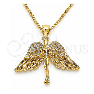 Collares con Dije 04.342.0016.20 Oro Laminado, Diseño de Angel, con Micro Pave Blanca, Pulido, Tono Dorado (Grosor 02 MM, 20 Pulgadas de Largo)