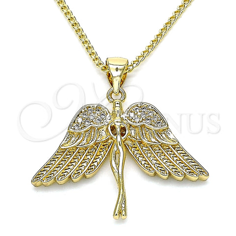 Collares con Dije 04.342.0016.20 Oro Laminado, Diseño de Angel, con Blanca Micro Pave, Pulido, Tono Dorado (02 MM Thickness, 20 Inches Length)