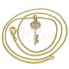 Collares con Dije 04.342.0017.20 Oro Laminado, Diseño de Llave y Amor, con Blanca Micro Pave, Pulido, Tono Dorado (01 MM Thickness, 20 Inches Length)