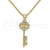 Collares con Dije 04.342.0017.20 Oro Laminado, Diseño de Llave y Amor, con Blanca Micro Pave, Pulido, Tono Dorado (01 MM Thickness, 20 Inches Length)