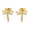 Arete Dormilona 02.342.0079 Oro Laminado, Diseño de Libélula, con Blanca Micro Pave, Pulido, Tono Dorado