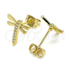 Arete Dormilona 02.342.0079 Oro Laminado, Diseño de Libélula, con Blanca Micro Pave, Pulido, Tono Dorado