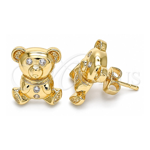 Arete Dormilona 02.185.0002 Oro Laminado, Diseño de Osito, con Zirconia Cubica Blanca, Pulido, Tono Dorado