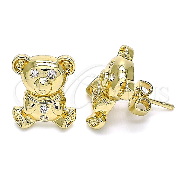 Arete Dormilona 02.185.0002 Oro Laminado, Diseño de Osito, con Blanca Zirconia Cubica, Pulido, Tono Dorado
