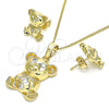 Juego de Arete y Dije de Adulto 10.185.0009 Oro Laminado, Diseño de Osito, con Zirconia Cubica Blanca, Pulido, Tono Dorado