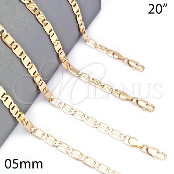 Gargantilla Basica 04.63.1357.20 Oro Laminado, Diseño de Mariner, Diamantado, Tono Dorado (05 MM Thickness, 20 Inches Length)