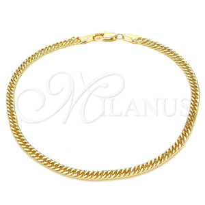 Tobillera Básica 04.63.1403.10 Oro Laminado, Pulido, Tono Dorado (Grosor 03.8 MM, 10 Pulgadas de Largo)