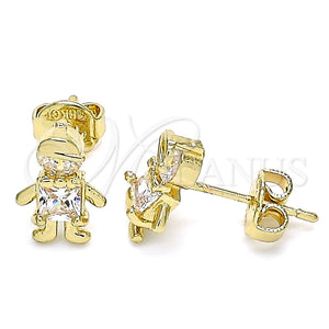 Arete Dormilona 02.156.0416 Oro Laminado, Diseño de Niñito Pequeño, con Blanca Zirconia Cubica, Pulido, Tono Dorado