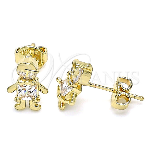 Arete Dormilona 02.156.0416 Oro Laminado, Diseño de Niñito Pequeño, con Blanca Zirconia Cubica, Pulido, Tono Dorado