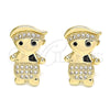 Arete Dormilona 02.156.0417 Oro Laminado, Diseño de Niñito Pequeño, con Blanca and Negro Micro Pave, Pulido, Tono Dorado
