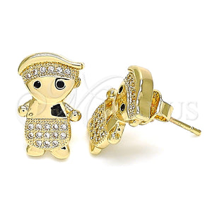 Arete Dormilona 02.156.0417 Oro Laminado, Diseño de Niñito Pequeño, con Blanca and Negro Micro Pave, Pulido, Tono Dorado