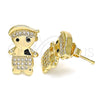 Arete Dormilona 02.156.0417 Oro Laminado, Diseño de Niñito Pequeño, con Blanca and Negro Micro Pave, Pulido, Tono Dorado